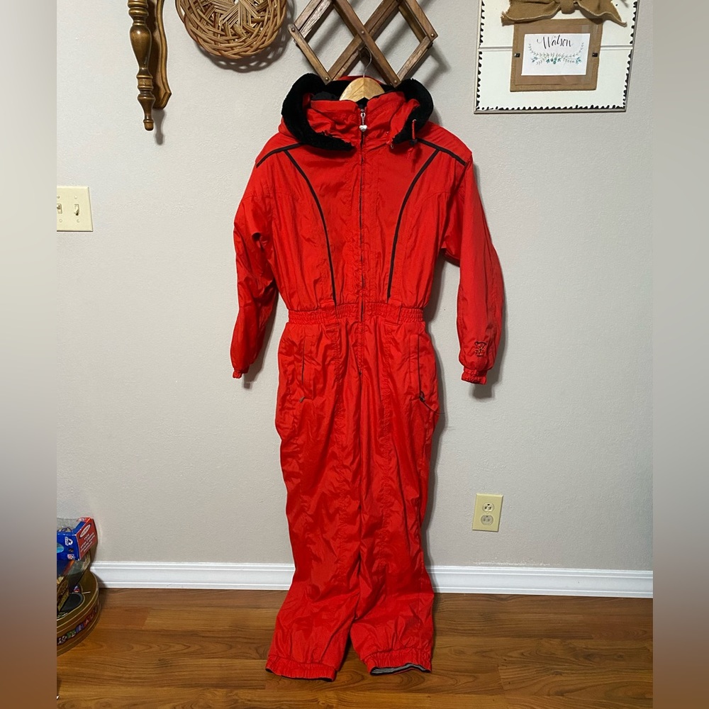 OBERMEYER Jasmine thin insulation red retro snow suit black faux fur trim 12